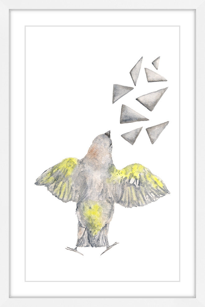 Marmont Hill, "Bird with Shapes" by Thimble Sparrow Framed Painting Print, 30x45