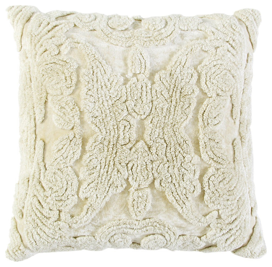 Ivory Botanical Tufted Pattern Throw Pillow