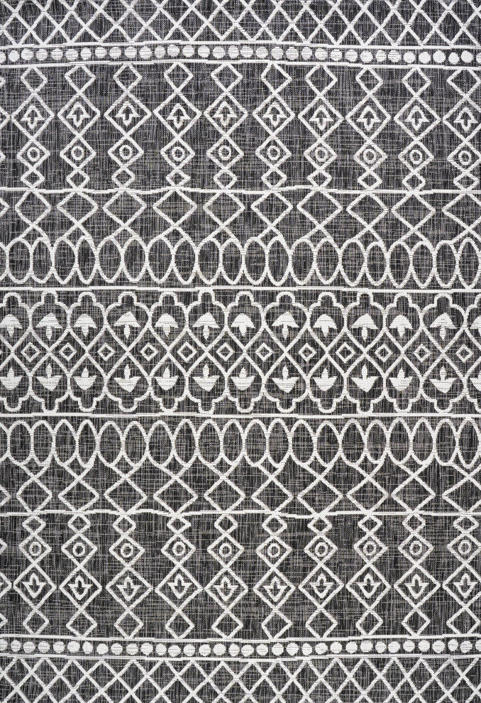 Kafel Tribal Bohemian Indoor/Outdoor Area Rug, Black/Ivory, 5'x8'