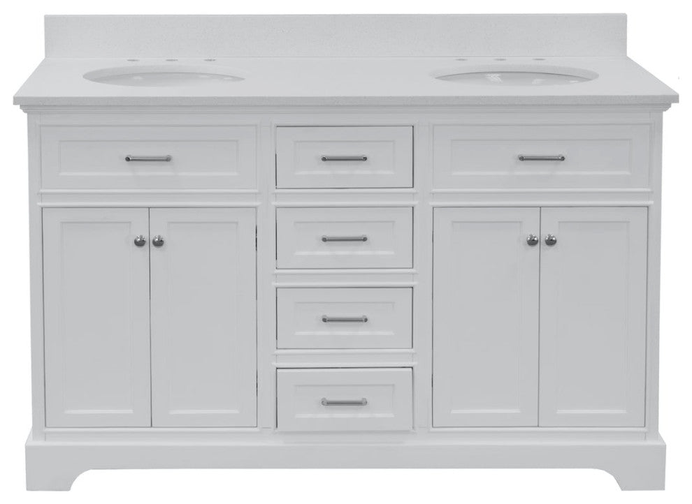 Aria 60" Bathroom Vanity, White, Quartz, Double Vanity