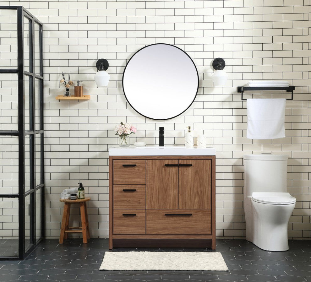 Walker Walnut Brown-Light Bathroom Vanity, Walnut Brown, 36"
