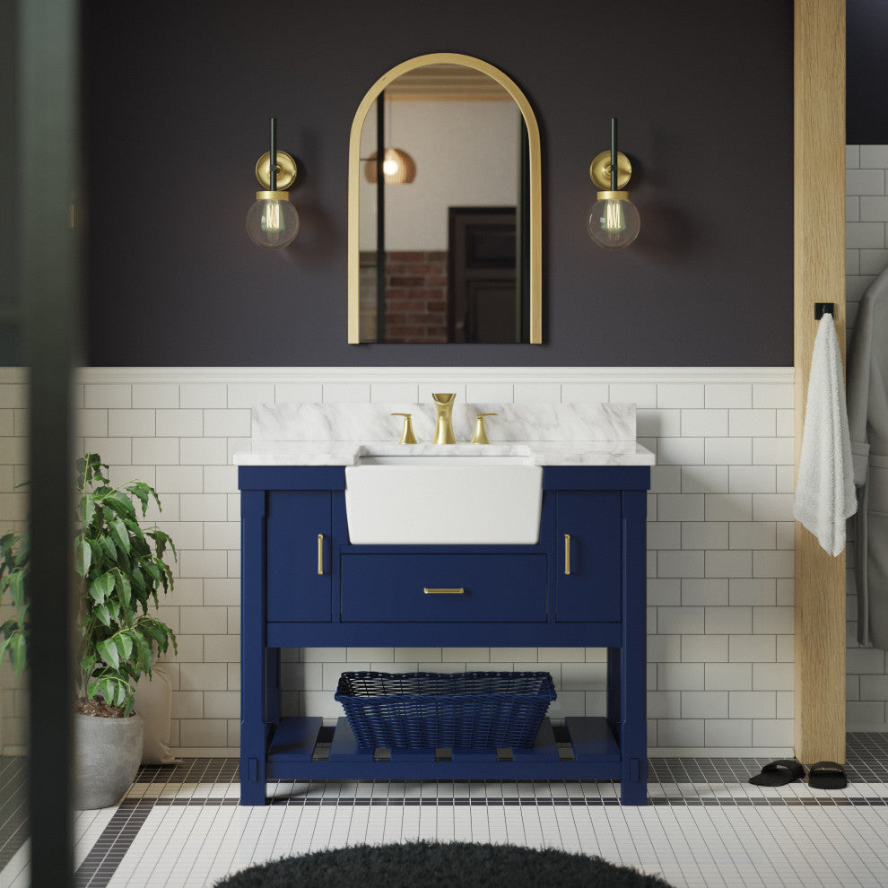 Charlotte 42" Bathroom Vanity, Royal Blue, Carrara Marble