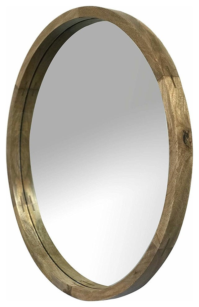 28" Contemporary Mango Wood Frame Wall Mirror