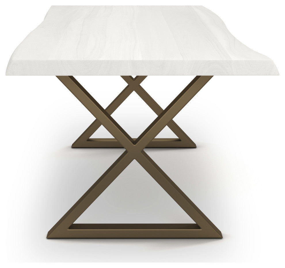 Brooks Dining Table, White Wash, Brass, 40"x79",X-Base