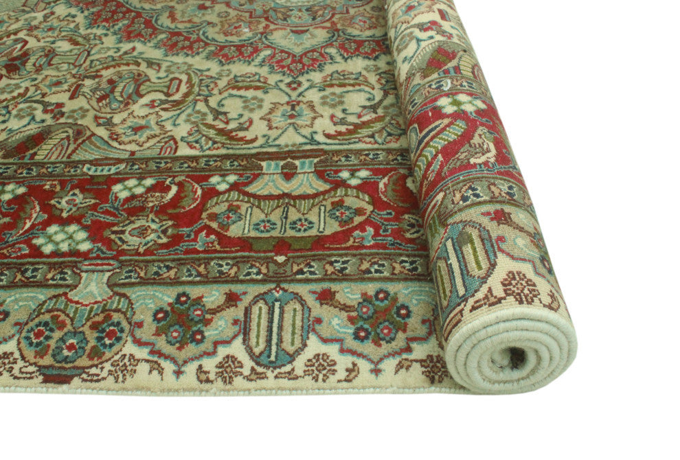 Fine Vintage Distressed Claiborn Beige/Burgundy Rug, 6'6x9'7