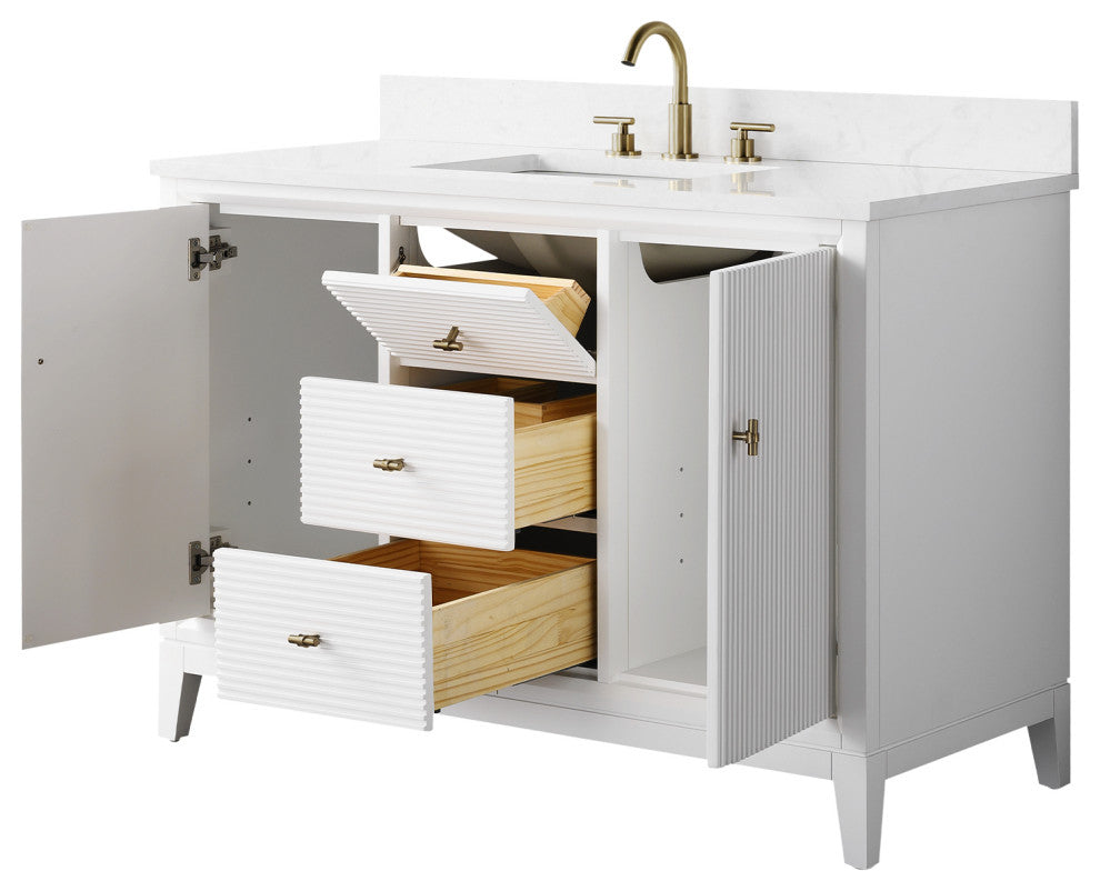 Vanity Art Bathroom Vanity with Engineered Marble Top and Sink, White, 48", Golden Brushed