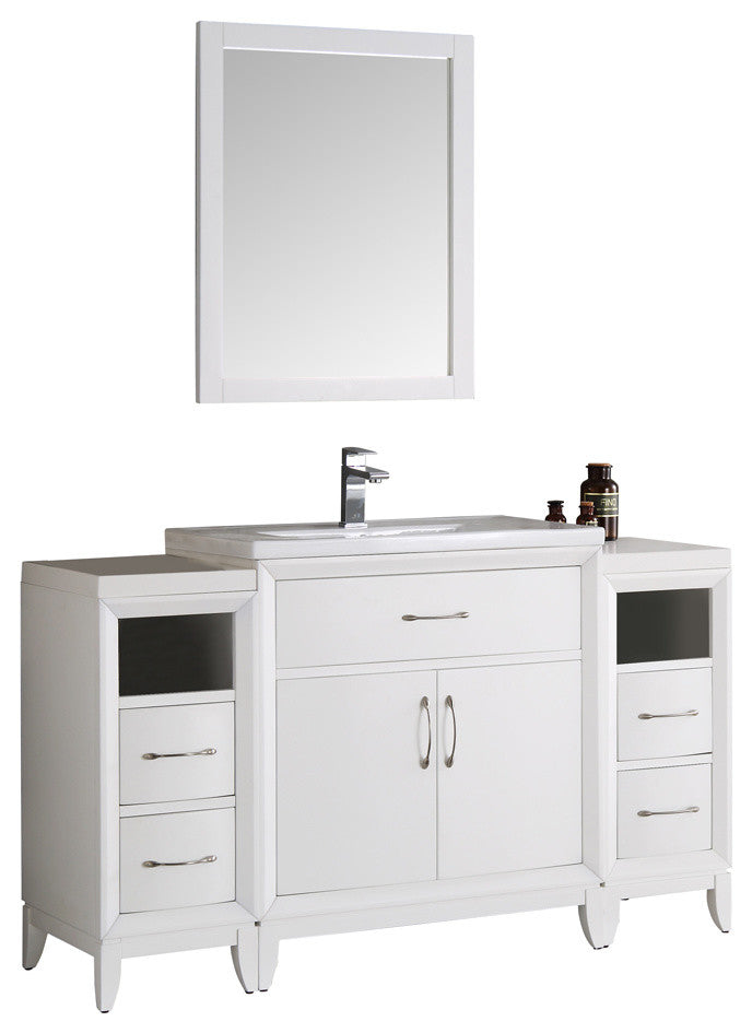 Cambridge 54" White Traditional Bathroom Vanity With Mirror, FFT3071CH