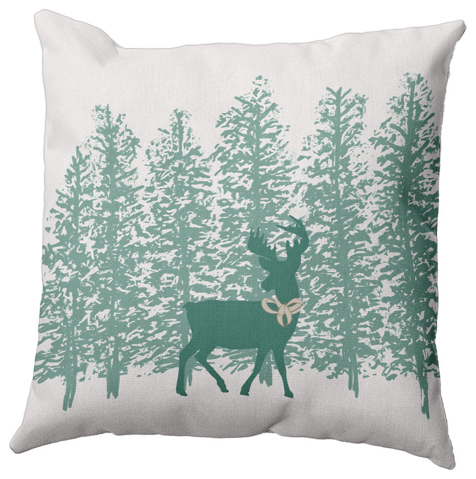Mint Colored Reindeer Through the Woods Polyester Throw Pillow, 20" x 20"