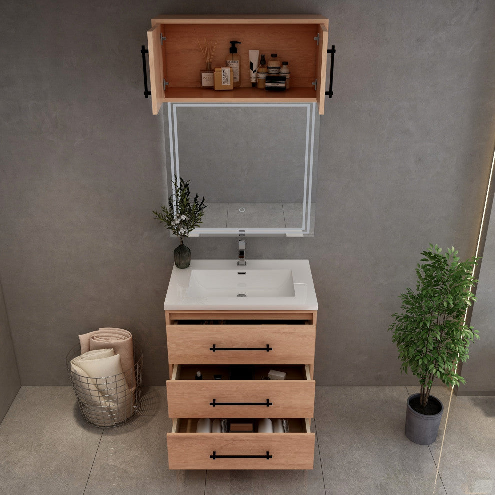 Victoria 30" Solid Wood Bath Vanity, Overhead Cabinet, Red Oak