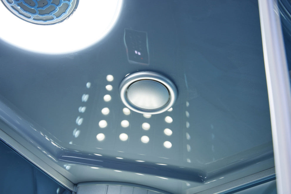 Rectangular Walk In Steam Shower, Blue Glass, 45"