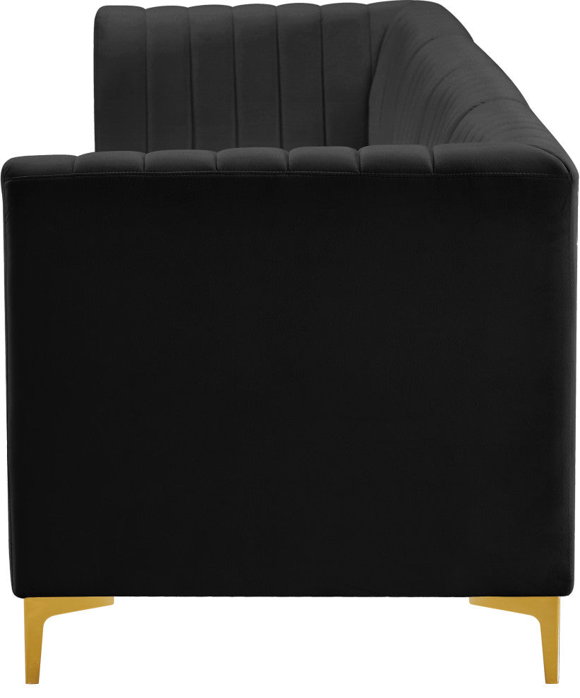 Alina Velvet Upholstered 4-Piece Modular Sofa, Black