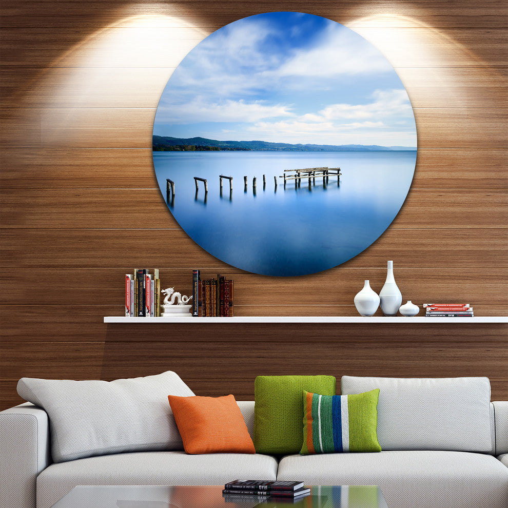 White Clouds And Blue Sea, Seascape Photo Disc Metal Wall Art, 23"