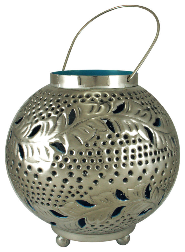 8" Tropicalia Silver and Blue Cut-Out Floral Votive Candle Holder