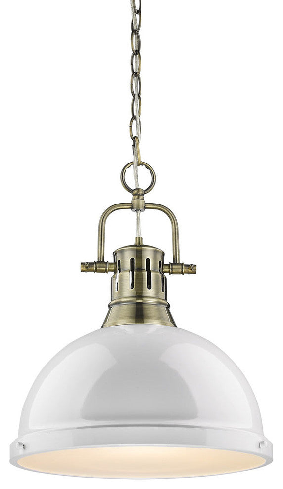 Golden Lighting 3602-L-AB Duncan 1 Light 14"W Pendant - Aged Brass / White