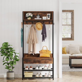 Tribesigns Entryway Hall Tree with Drawer, Vintage Industrial Coat Rack