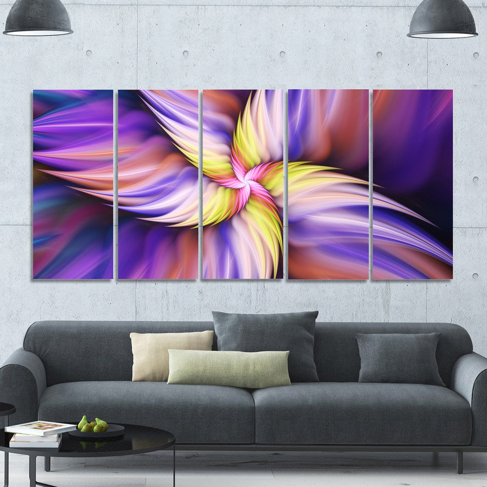 Purple Yellow Rotating Flower, Floral Canvas Art Print, 60"x28", 5 Panels