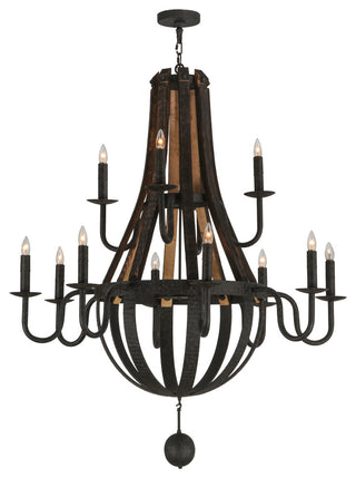 48W Barrel Stave Madera 12 LT Two Tier Chandelier