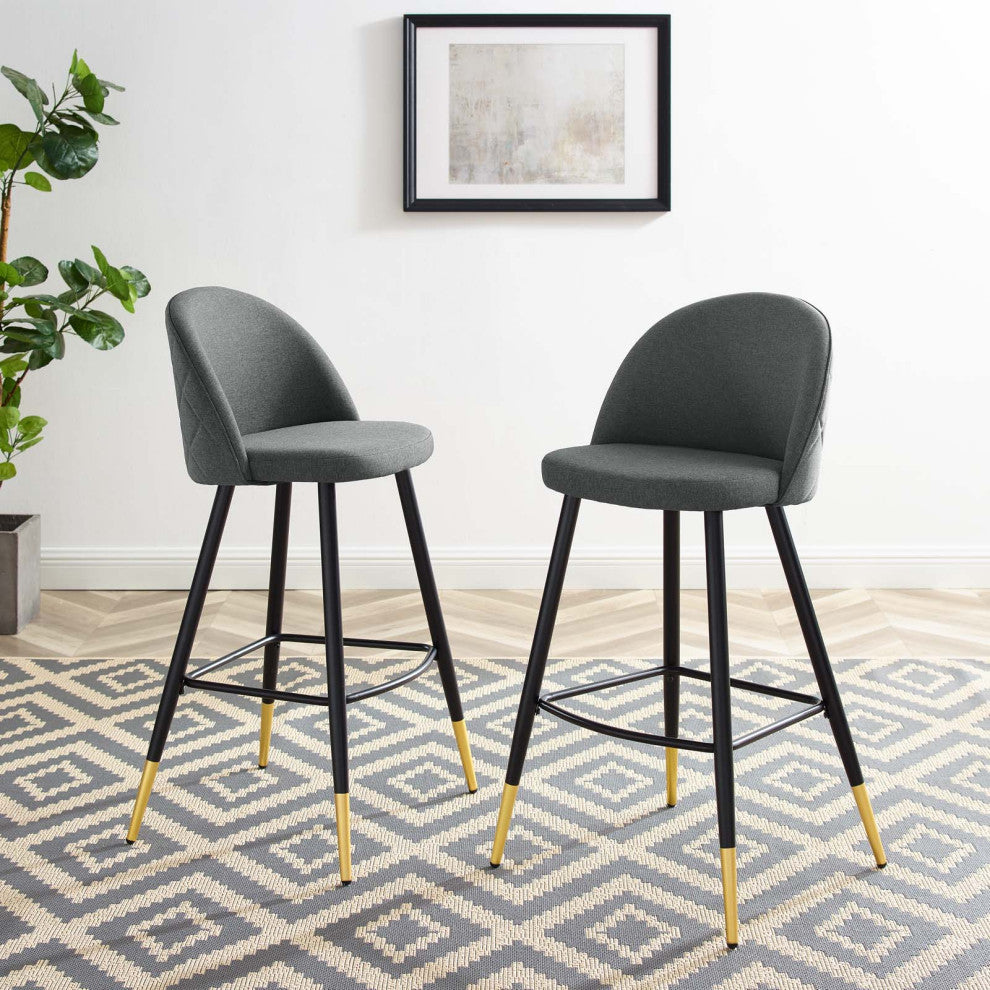 Bar Stool Chair Barstool, Set of 2, Fabric, Metal, Gray, Modern, Bar Pub