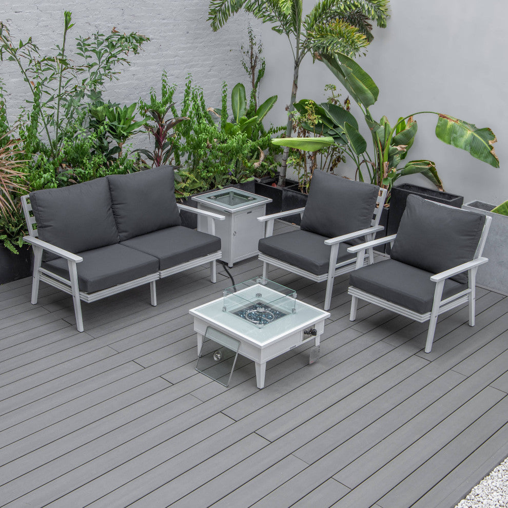 LeisureMod Walbrooke Patio Conversation Set With Fire Pit Table, Charcoal