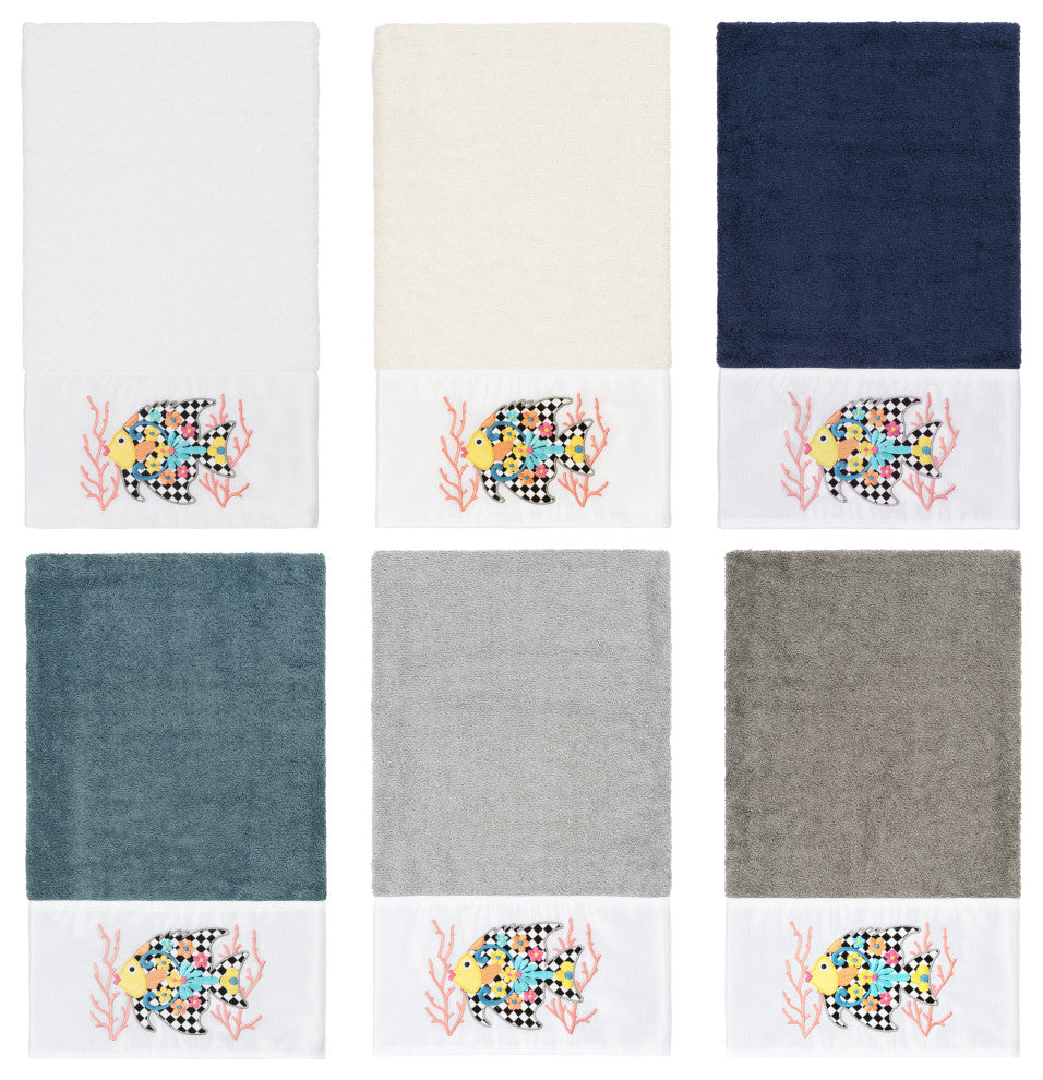 Linum Home Textiles Turkish Cotton Feliz Embellished Bath Towel, Cream