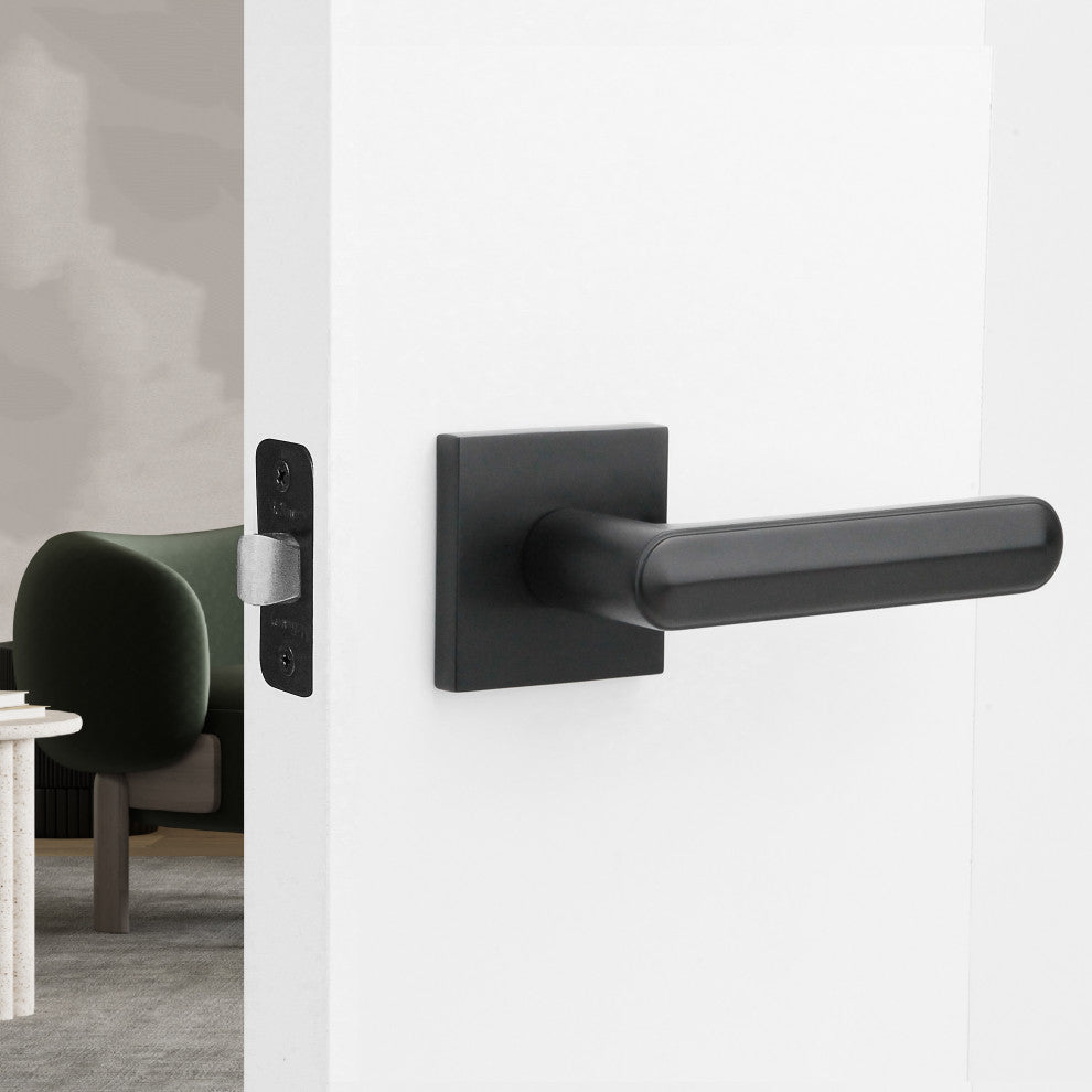 Modern Heavy Duty Designer Interior Door Lever - Beaux Collection, Matte Black, Passage Right Hand