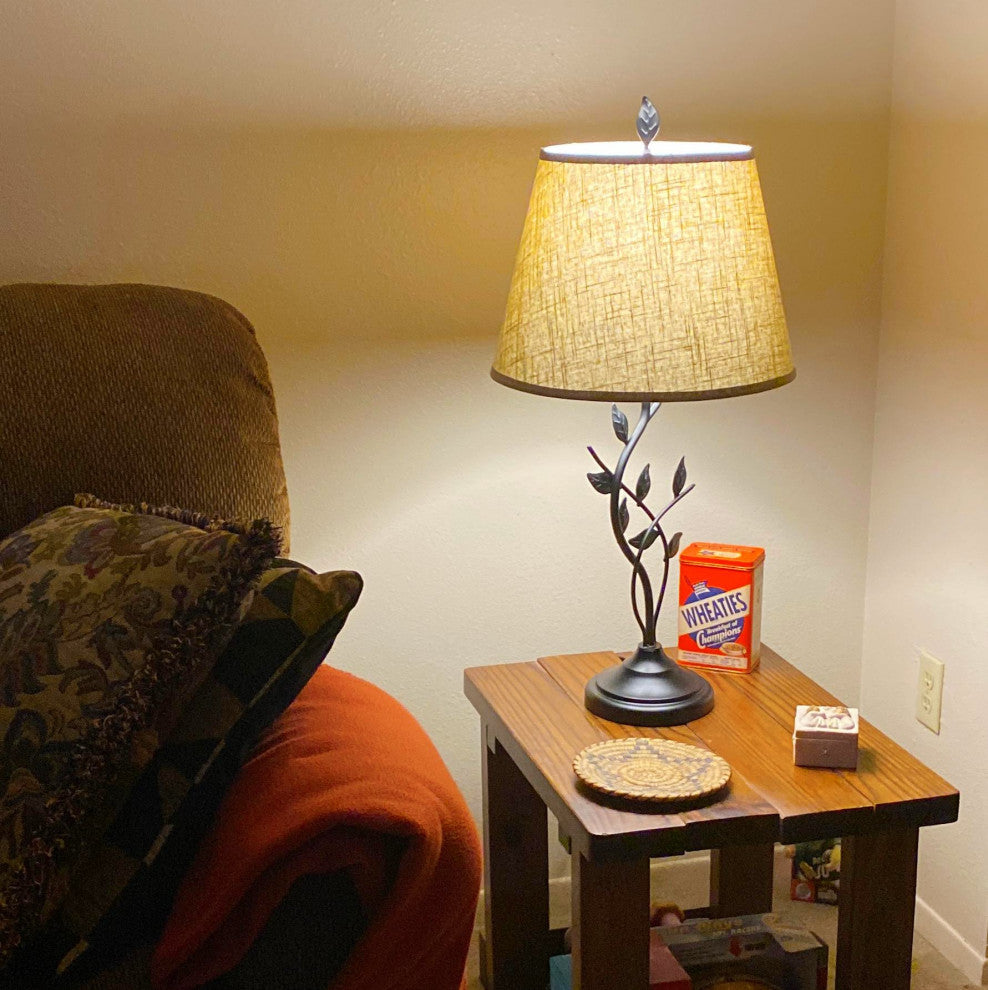 Kira Home Ambrose 31" Rustic Table Lamp, Beige Fabric Shade, Leaf Detailed Body