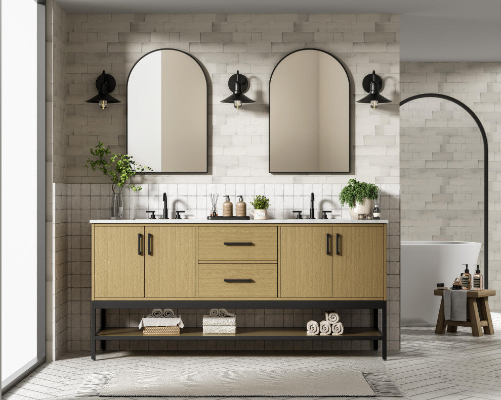 Home Living 72" Double Bathroom Vanity, Honey Brown