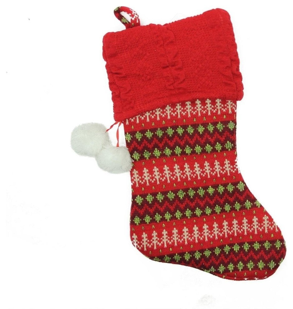 19" Red and Green Sweater Knit Decorative Christmas Stocking