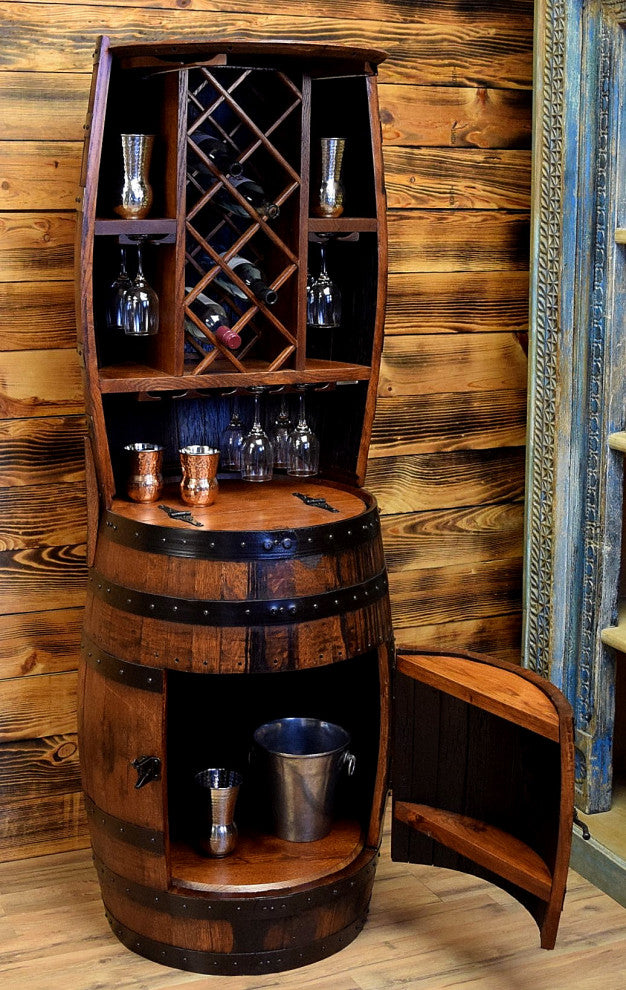 Shooter's Barrel Bar 7 Bottle Wine Hutch