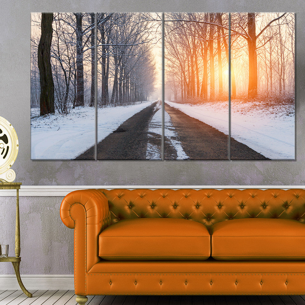 Bright Sun Break in Winter Forest, Large Forest Canvas Print, 48"x28", 4 Panels