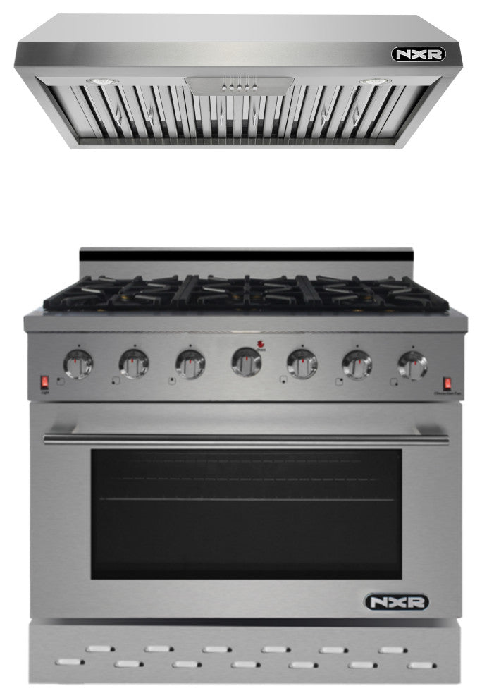 NXR 36" Stainless Steel Gas Range and Under Cabinet Hood Bundle SC3611 EH3619