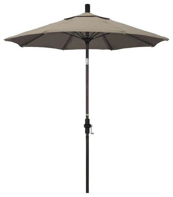 7.5' Bronze Collar Tilt Lift Fiberglass Rib Aluminum Umbrella, Sunbrella, Taupe