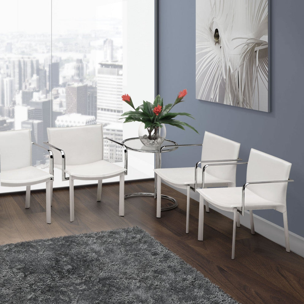 Office Chair, Set of 2, Faux Vinyl Leather, Steel, White, Chrome, Home Business