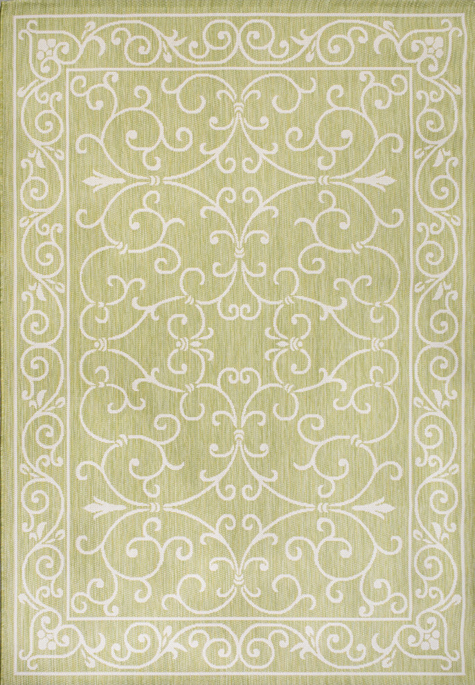Charleston Filigree Textured Weave Indoor/Outdoor, Green/Cream, 8 X 10
