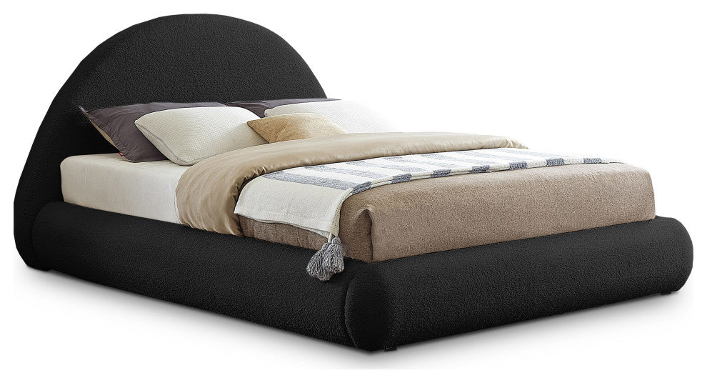 Rudy Beige Teddy Fabric Full Bed, Black, Queen