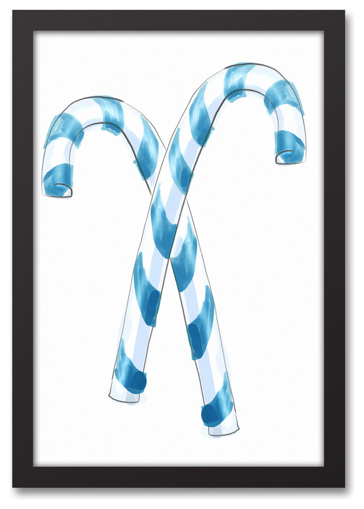 Blue Candy Canes 12x18 Black Framed Canvas