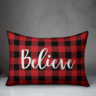 Believe, Buffalo Check Plaid 14x20 Lumbar Pillow
