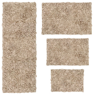 Bell Flower Collection Tufted Bath Rug, 4-Piece Set With Runner, Linen
