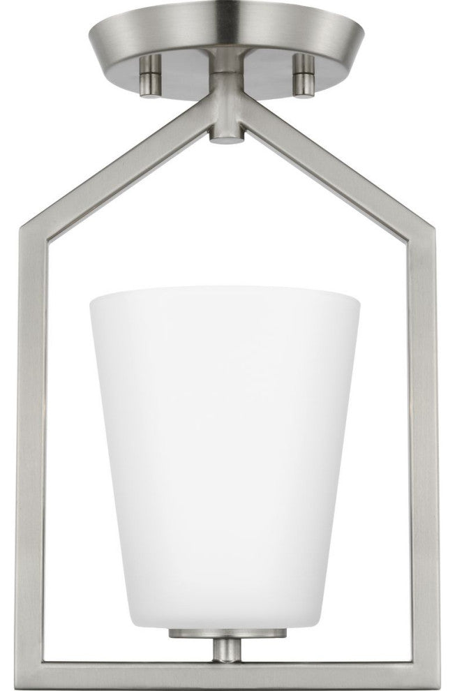 Vertex Collection One-Light Brushed Nickel Etched White Semi-Flush Mount Light