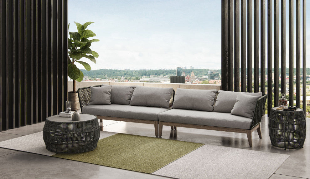 Netta Left Arm Sofa, Dark Gray Cord and Weathered Eucalyptus