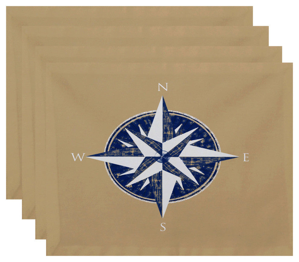 18"x14" Compass, Geometric Print Placemat, Taupe And Beige, Set of 4