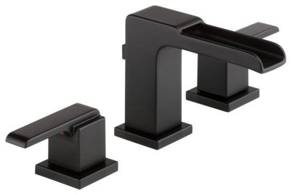 Delta Ara 2 Handle Widespread Channel Bathroom Faucet, Matte Black, 3568LF-BLMPU