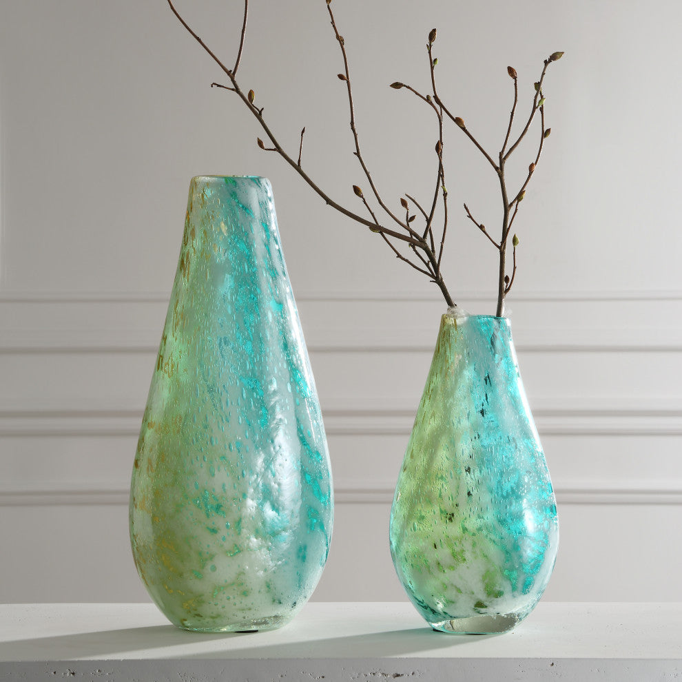 Uttermost - 18157 - Vases, S/2 - High Tide - Exquisite Teal, Amber, And Gold