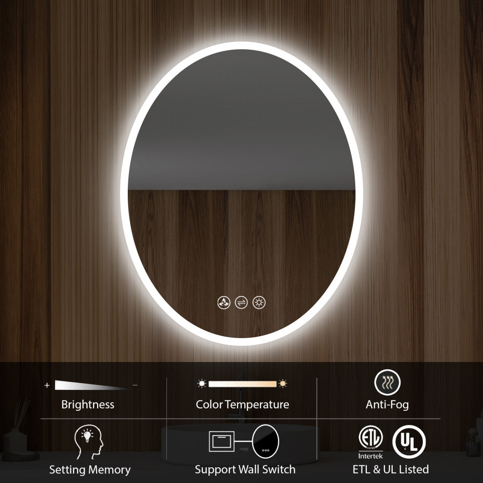 Fogless, Color Temperature Adjustable LED Mirror, 20" Oval