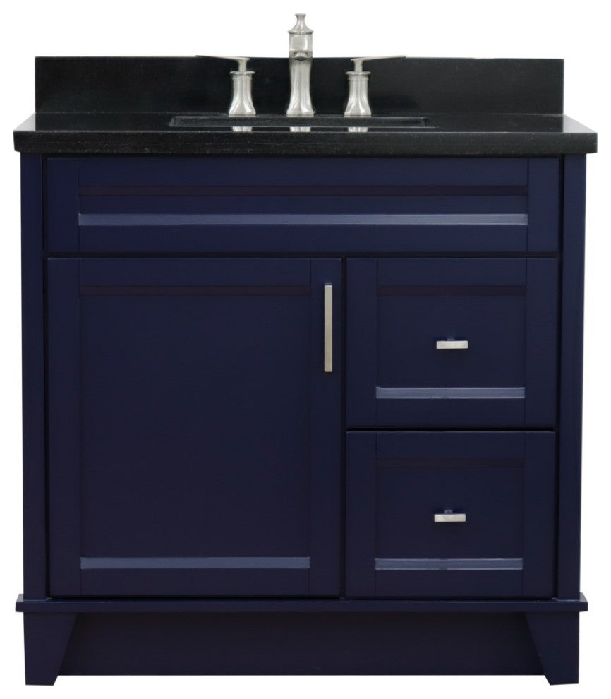 37" Single Sink Vanity, Blue Finish With Black Galaxy Granite