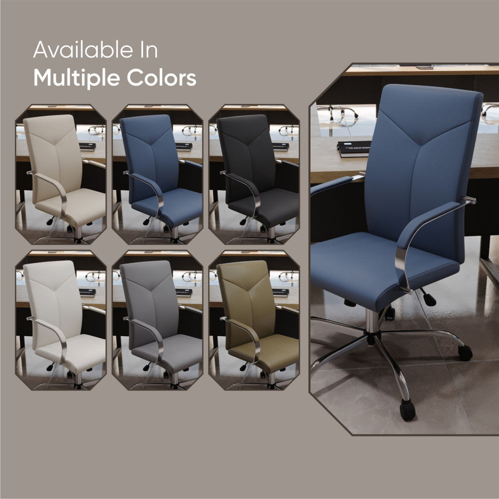 LeisureMod Sonora High-Back Adjustable Leather Conference Chair, Navy Blue