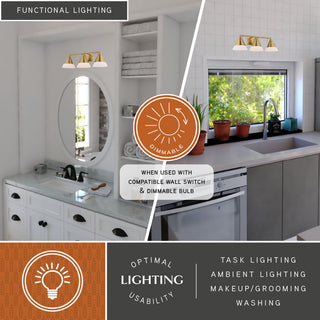 Winthrop 25.25" 3-Light Gold Modern Bathroom Vanity Fixture, White Glass Shade, Harvest Gold