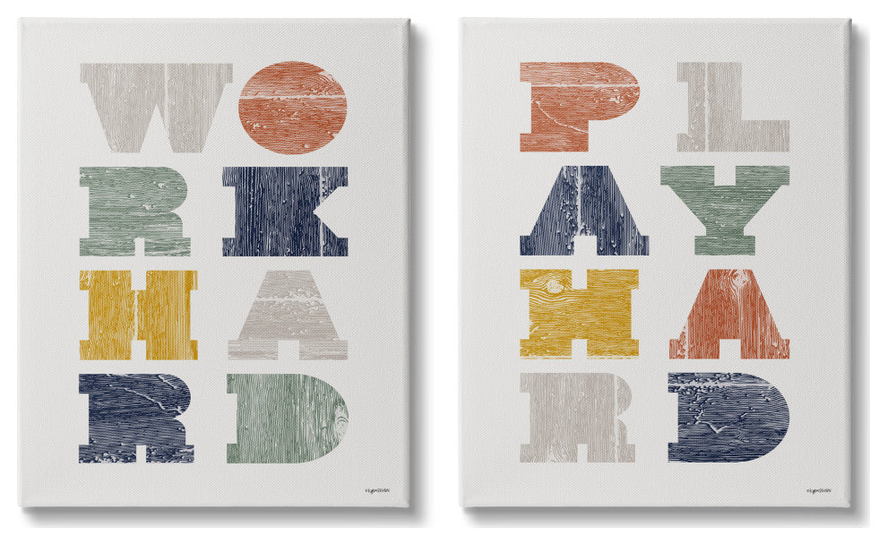 Work Hard Play Hard Phrase Children's Block Typography,2pc, each 16 x 20