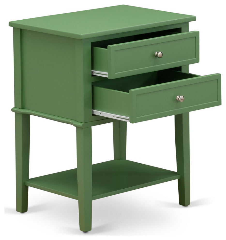 Wooden Nightstand, 2 Wooden Drawers, Clover Green Finish