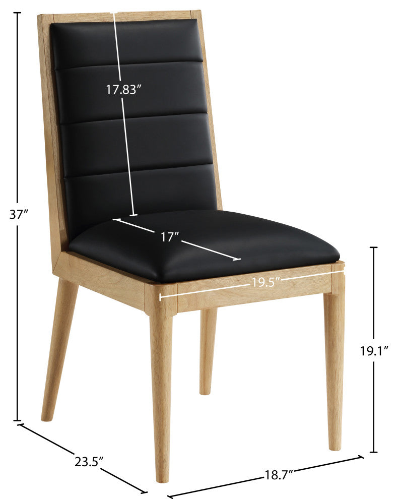 Bristol UpholsteredDining Chair, Set of 2, Black, Vegan Leather, Natural Finish